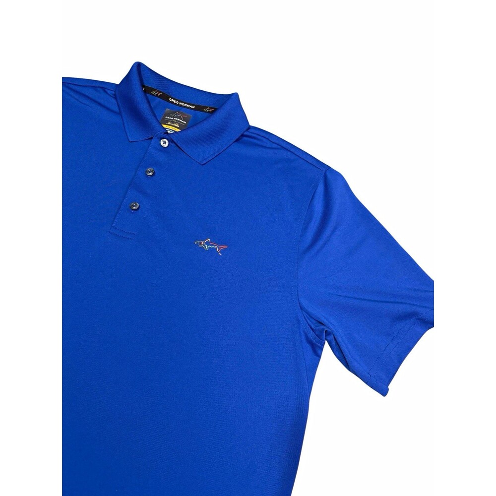 Greg Norman for Tasso Elba Play Dry Five Iron Blue Polo Shirt Men’s M Shark Logo